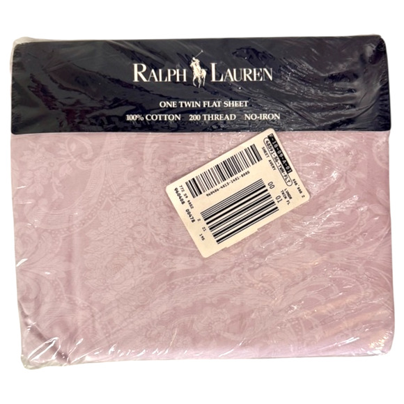 Ralph Lauren TWIN Flat Sheet Avery Violet Damask Vintage No Iron NOS Sealed New - Picture 1 of 9